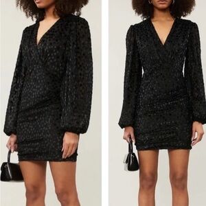 MAJE Reine Noir Burnout Polka Dot Black Velvet Mini Dress 40 (US Large) NWT $445